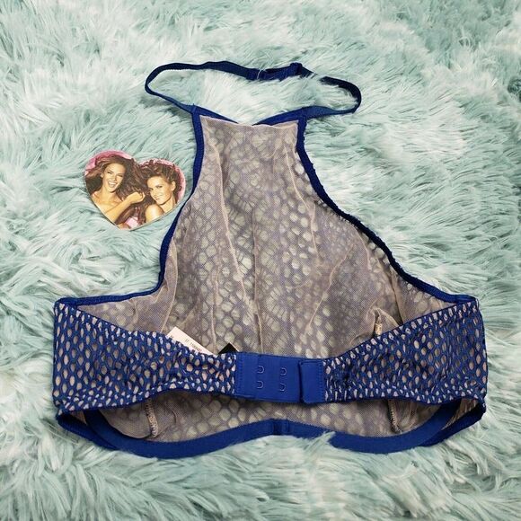 Victoria's Secret Women's Blue High Neck Unlined Bra Fish Net 32 C - Picture 4 of 6